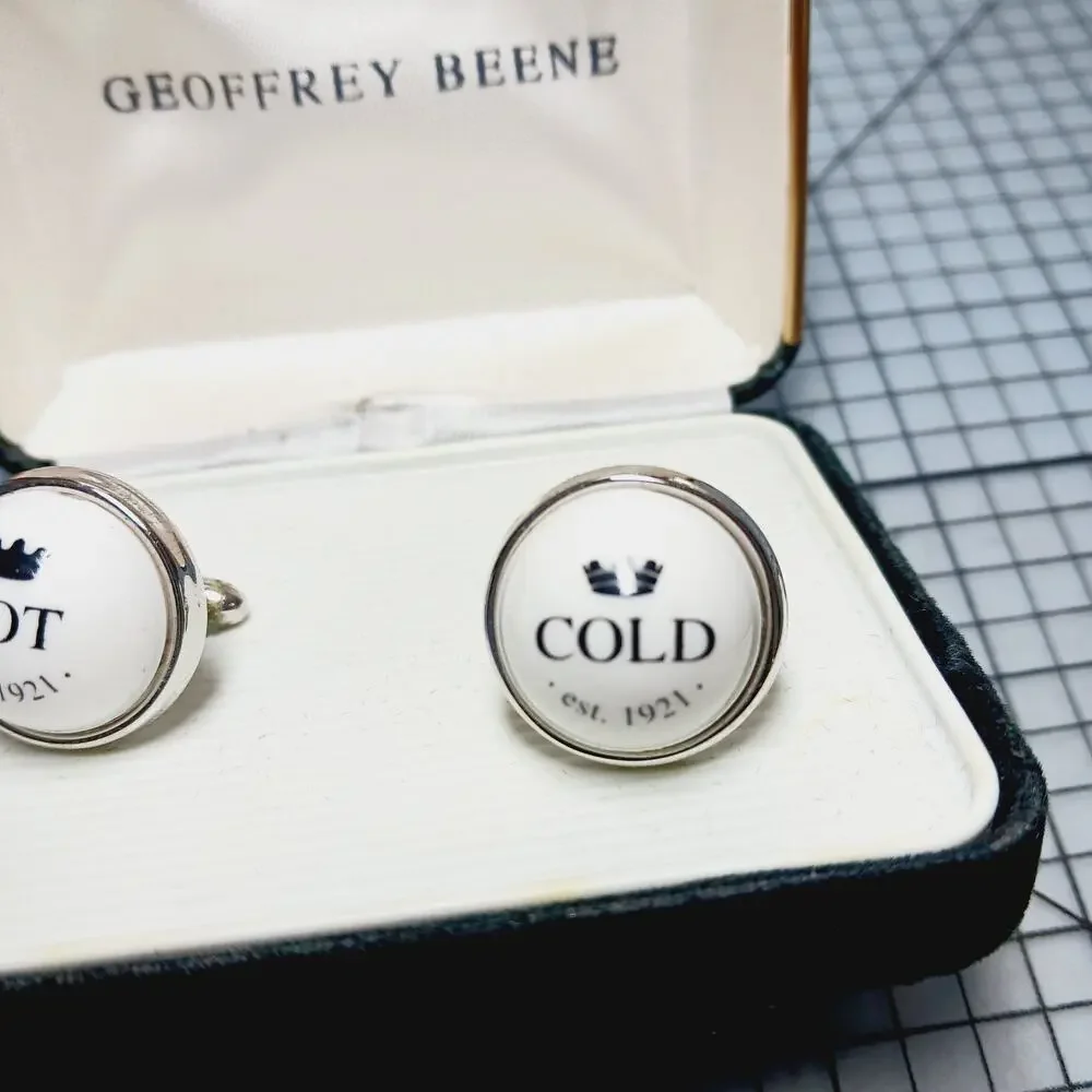 Cufflinks VTG Geoffrey Beene HOT COLD Novelty Silver Tone Mens Gift Box Plumber